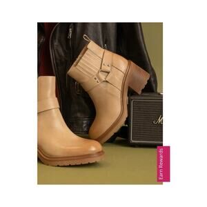 KHAKI THE JAYDEN MOTORCYCLE VEGAN LEATHER BOOTIES SZ 7 OASIS SOCIETY